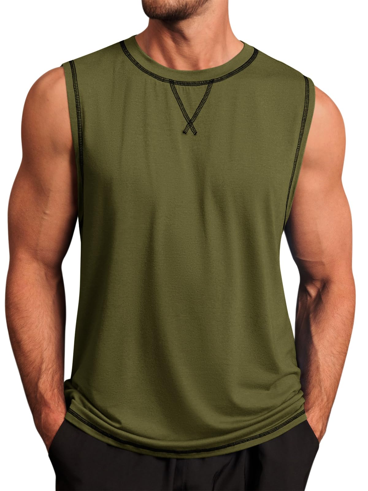 Runcati Mens Workout Tank Tops Sleeveless Casual Crewneck Beach T Shirt Muscle Athletic Gym Running Tee