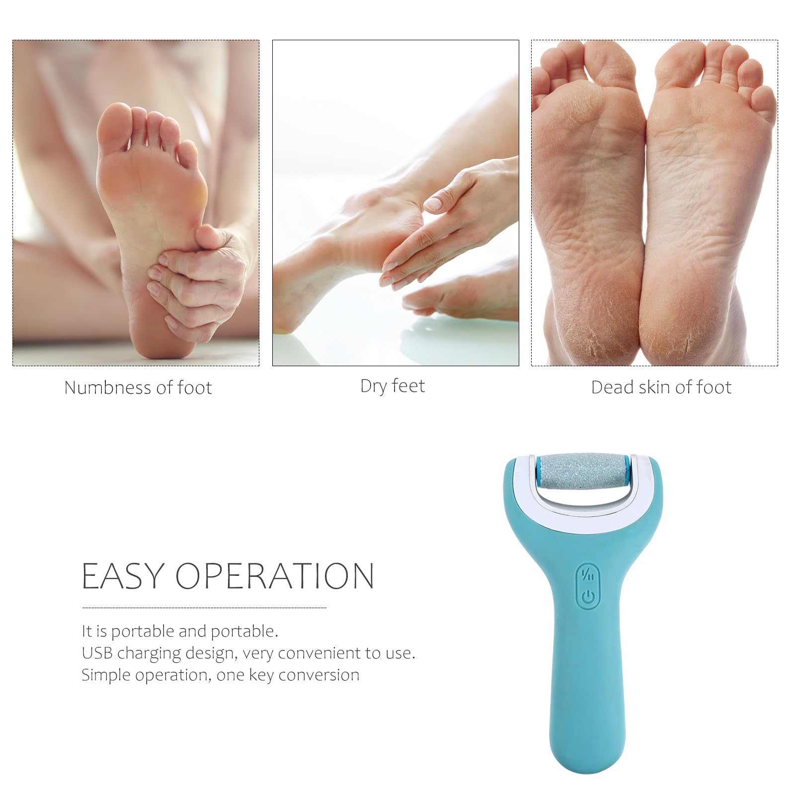 Dispositivo Elettrico per Pedicure Ricaricabile Blu | Pp e Quarzo, Conversione un Tasto, Portatile, Ricarica Usb, Finitura Curata