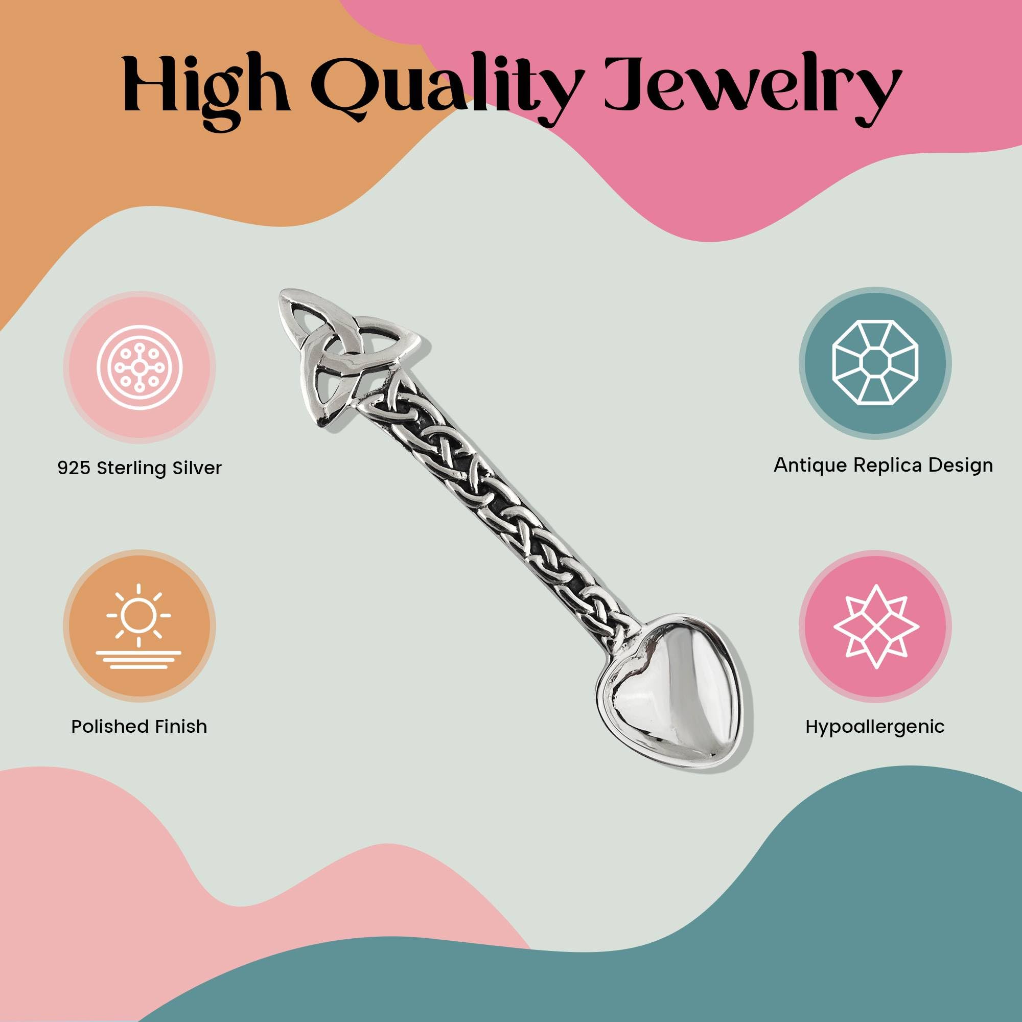 Sterling Silver 2" Celtic Trinity Knot Triquetra Salt Spoon, Specialty Collectible Flatware, Mustard Spoon
