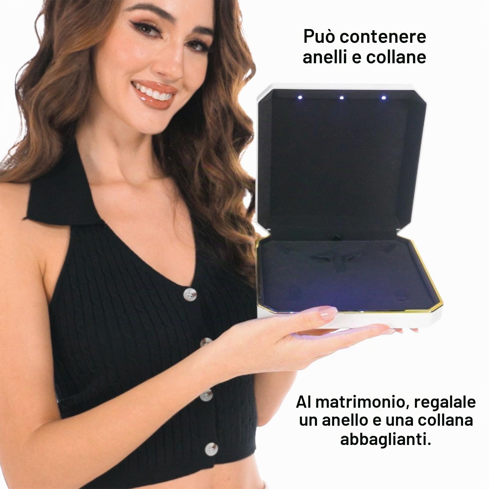 Scatola Portagioielli con LED per Collana – Astuccio Regalo Elegante con Interno in Velluto – Idea Regalo per Matrimonio, Compleanno, San Valentino, Festa della Mamma, Natale