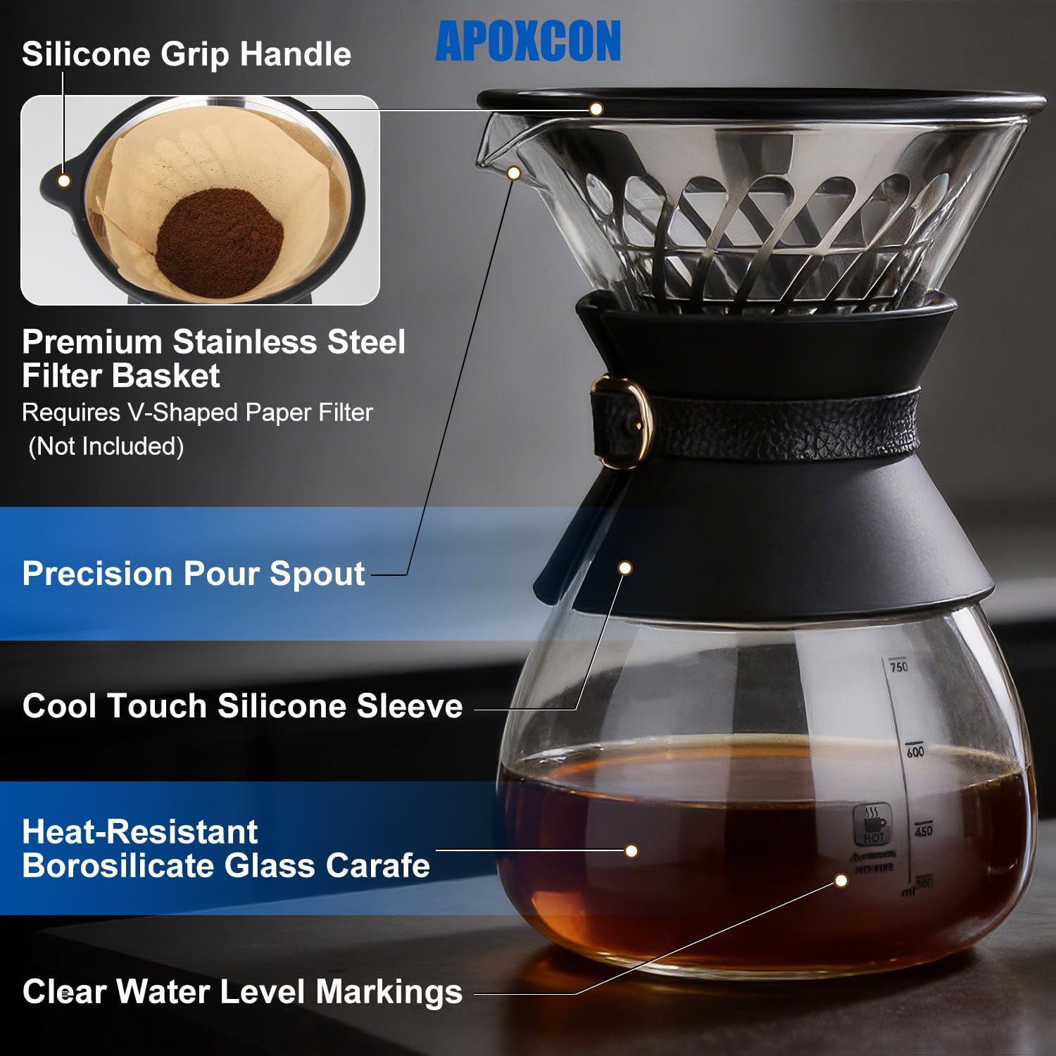Drip Coffee Machine with Carafe, Pour Over Coffee Maker with Auto & Manual Mode, 24-Hr Programmable Single-Serve Brewer, Built-in Scale, Stainless Steel Filter - 1L
