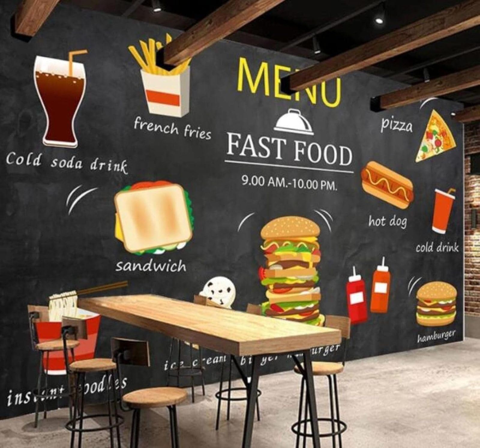 Papier Peint Luxe XLMING fast food pour decoration murale salon canape et salle a manger