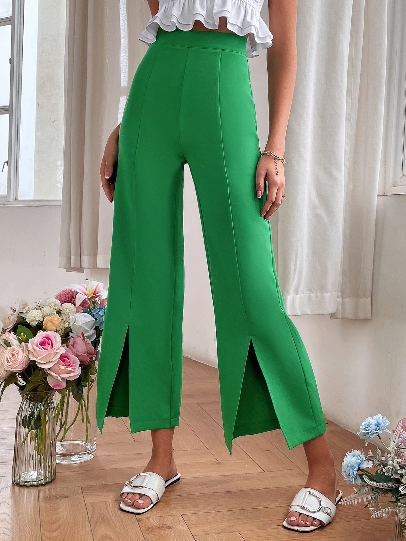 ANACRO Pants for Women - High Waist Split Hem Wide Leg Pants Size Small