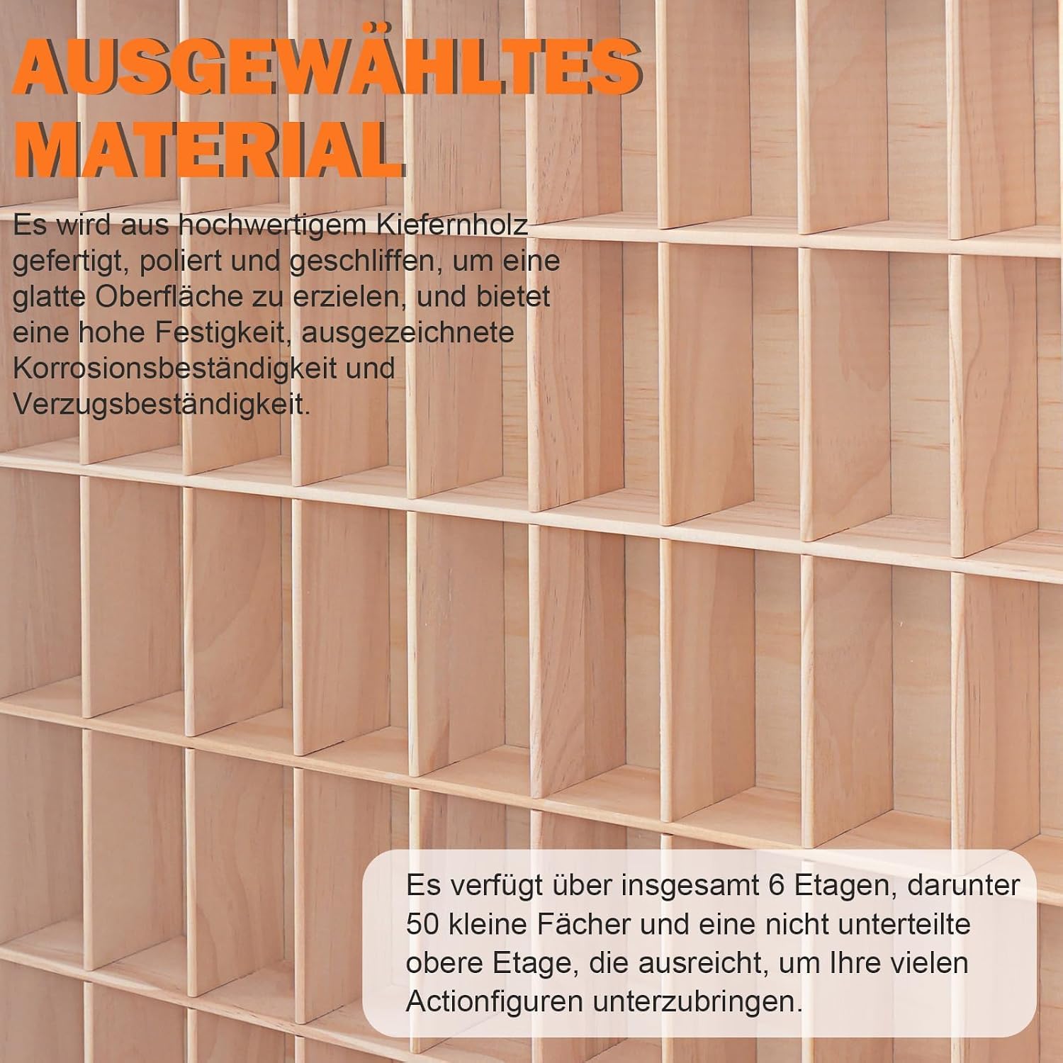 Setzkasten Sammlervitrine 50 Fächer Wand Kiefernholz, Holzfarbe