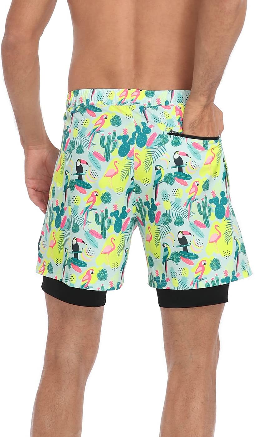 LRD Men's Swim Trunks with Compression Liner 5 Inch Inseam Quick Dry Swim Shorts