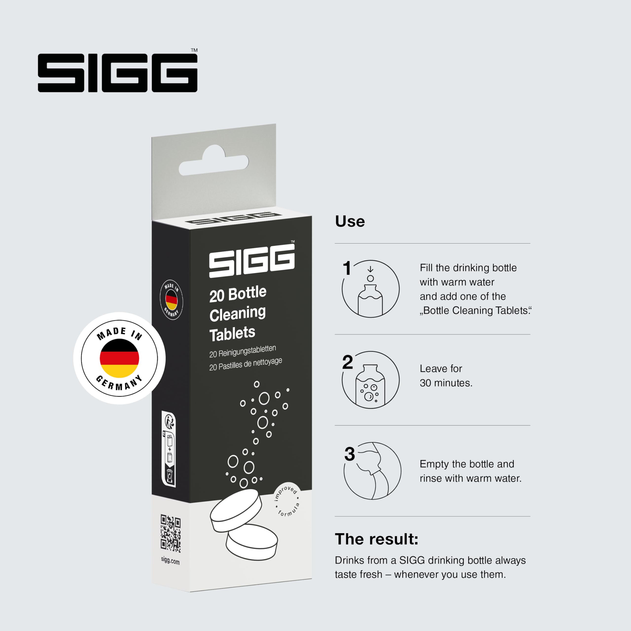 SIGG Tabletki do czyszczenia butelek do wszystkich butelek na wodę SIGG, 20 tabletek do mycia rąk, środek do czyszczenia butelek do szybkiego i łatwego mycia