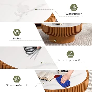 80CM Round Fluted Coffee Table (Wood 80CM)