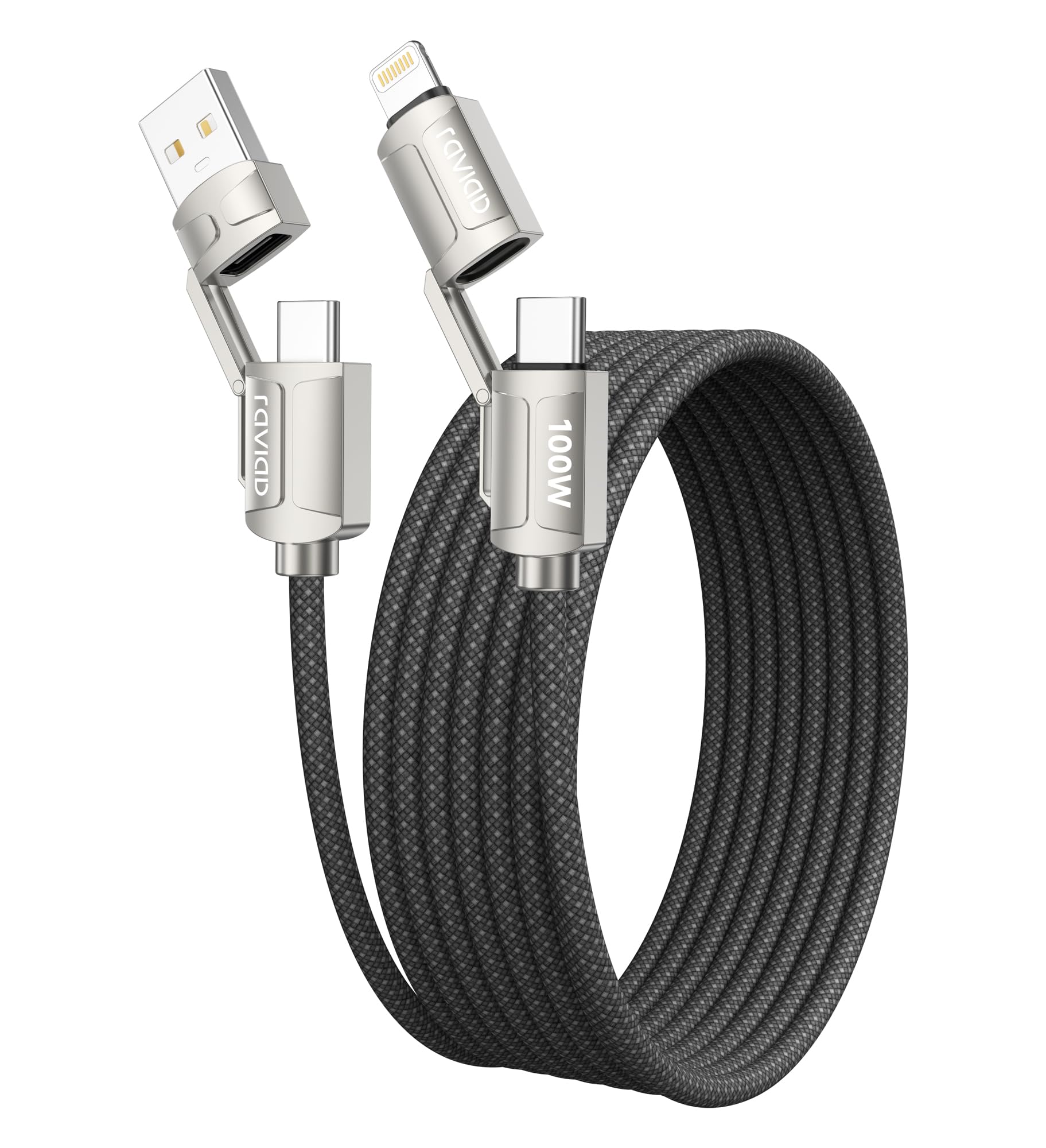 RAVIAD Multi USB Kabel, Universal Ladekabel [2M] Nylon Schnell 4 in 1 Mehrfach Ladekabel 100W PD mit USB C/USB A auf Lightning, USBC/USBA auf USBC für iPhone 16 15, Android Galaxy S25