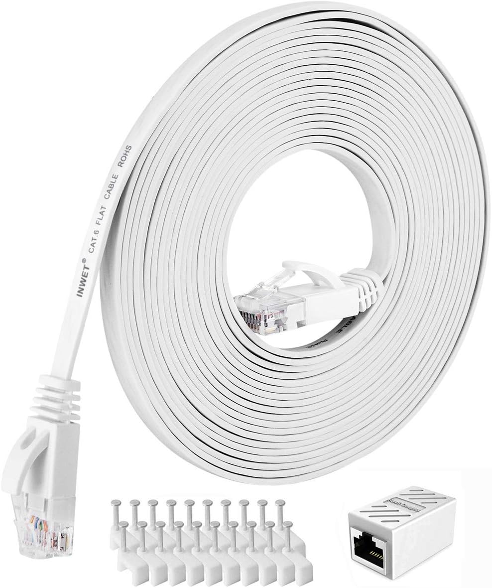 Cat6 Ethernet Cable Flat Network Cable with Rj45 Connectors, High Speed Network LAN Cable with one RJ45 Coupler, for Computer,Router, Modem, PS4, Xbox one, Switch Boxes (40 Feet)