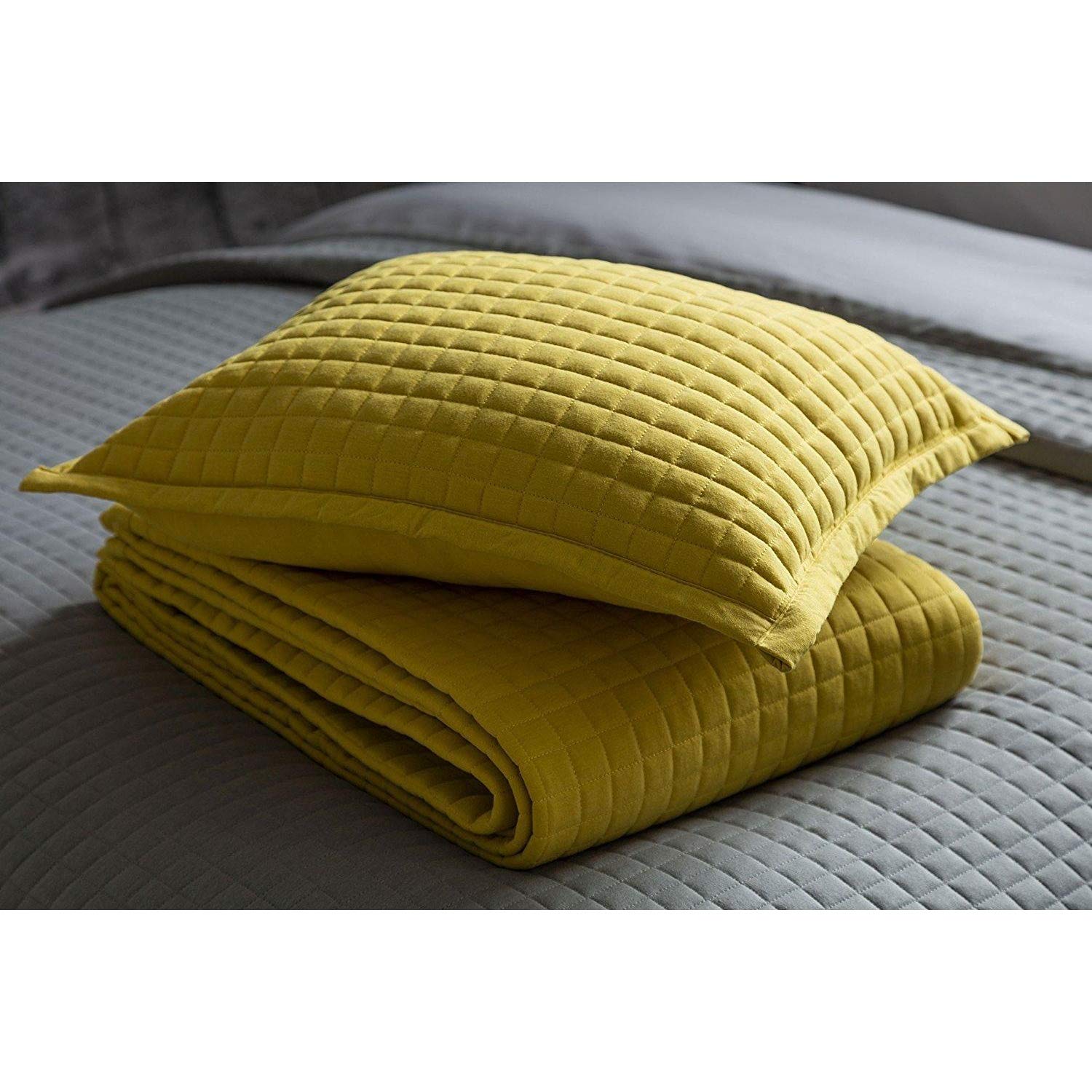 Belledorm Crompton Filled Cushion Saffron Yellow Plain Quilted 50cm x 40cm