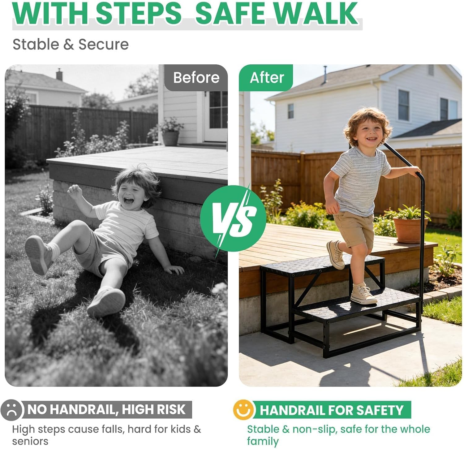 RV Steps with Handrail, 2 Steps Ladder for Elderly & Kids, 660Lbs Heavy Duty Ladder,Portable Outdoor Stairs for Hot Tub, Camper, Mobile Home, Porch, Pool, Pet Stairs, Outdoor and Indoor Use