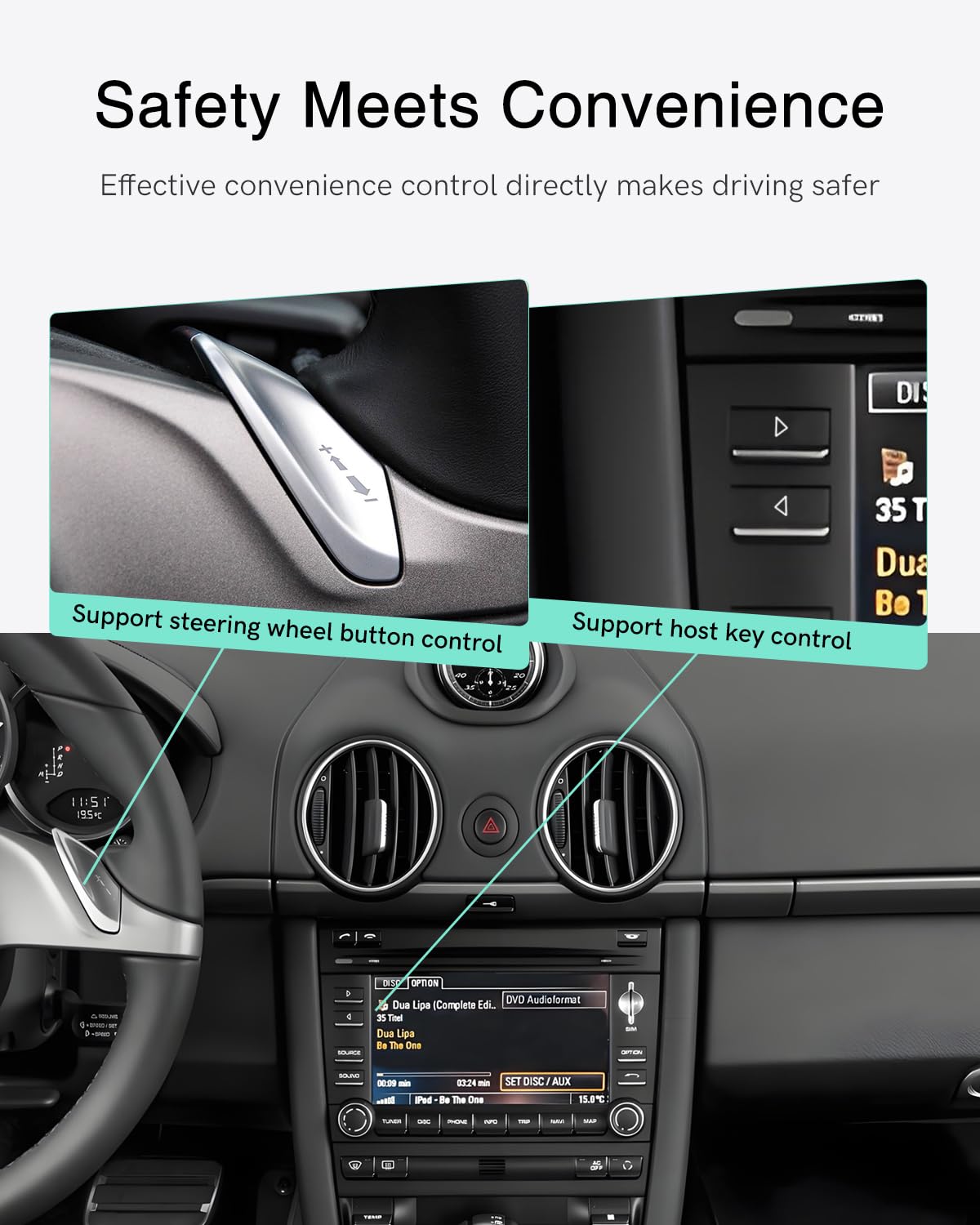 Adaptador Bluetooth para Coche con Cable iPod+USB Y Compatible con el Sistema Porsche PCM3.0. Adaptador Bluetooth para música en el Coche con transmisión de Audio de Alta definición