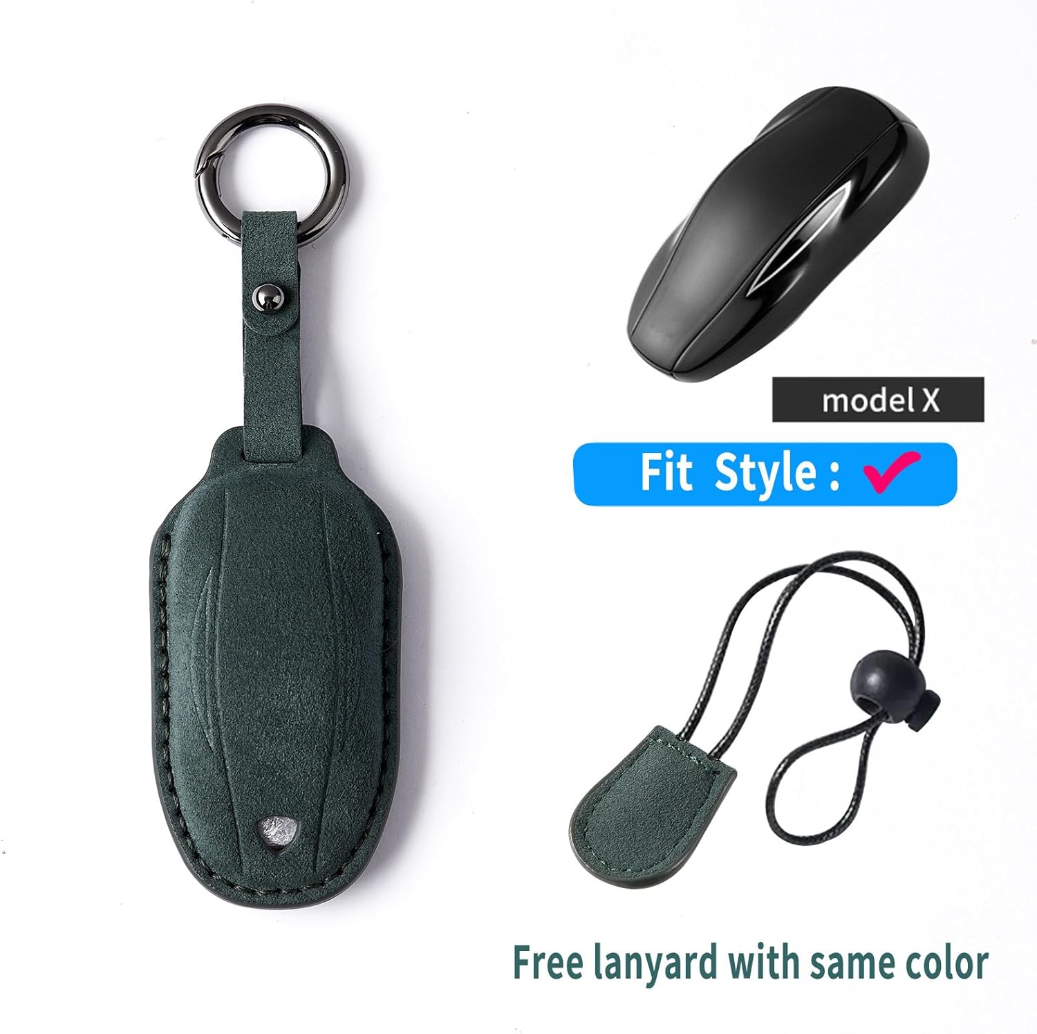 Key Cover Compatible with Tesla Model X Car Key Suede Genuine Leather Car Key Fob Protector