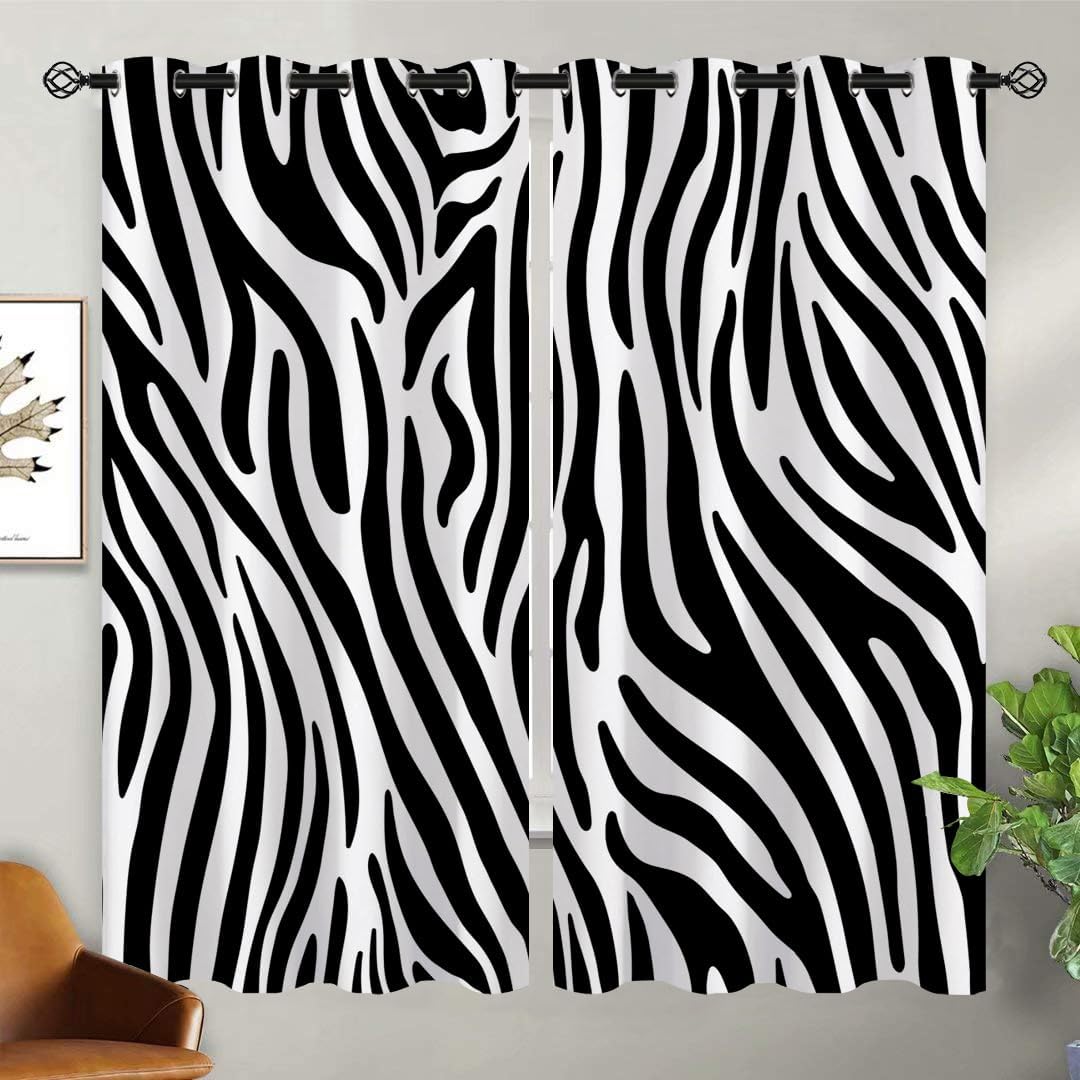 Zebra Print Blackout Curtains for Girls Boy Home Decor, Savanna Animal Skin Pattern Art Grommet Thermal Insulated Drapes Darkening Window Curtain for Bedroom Living Room, 72 x 63 Inch