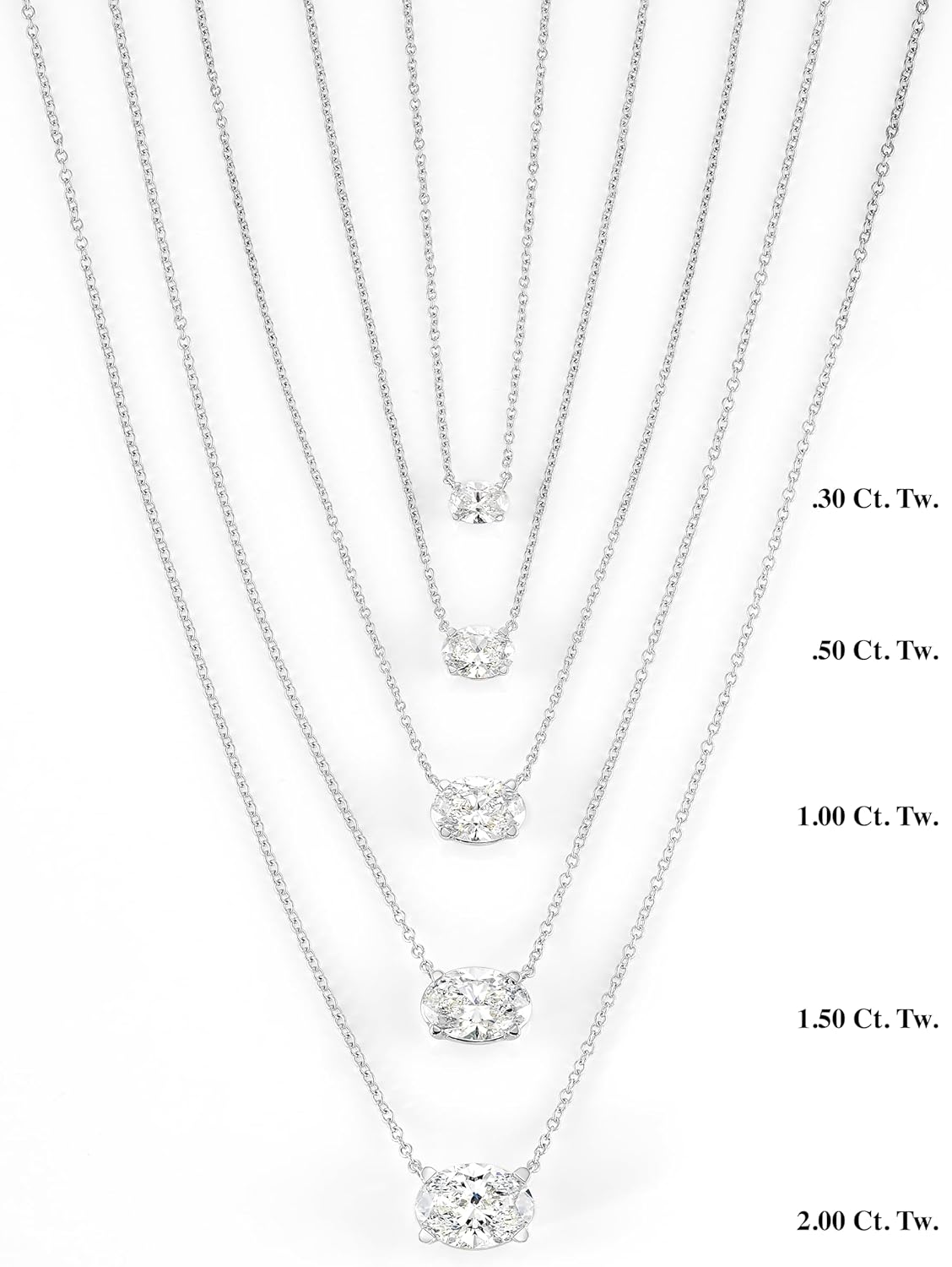 IGI Certified 1/3 to 3 Carat Oval Lab Grown Diamond Horizontal Solitaire Pendant Ne... - Image 5