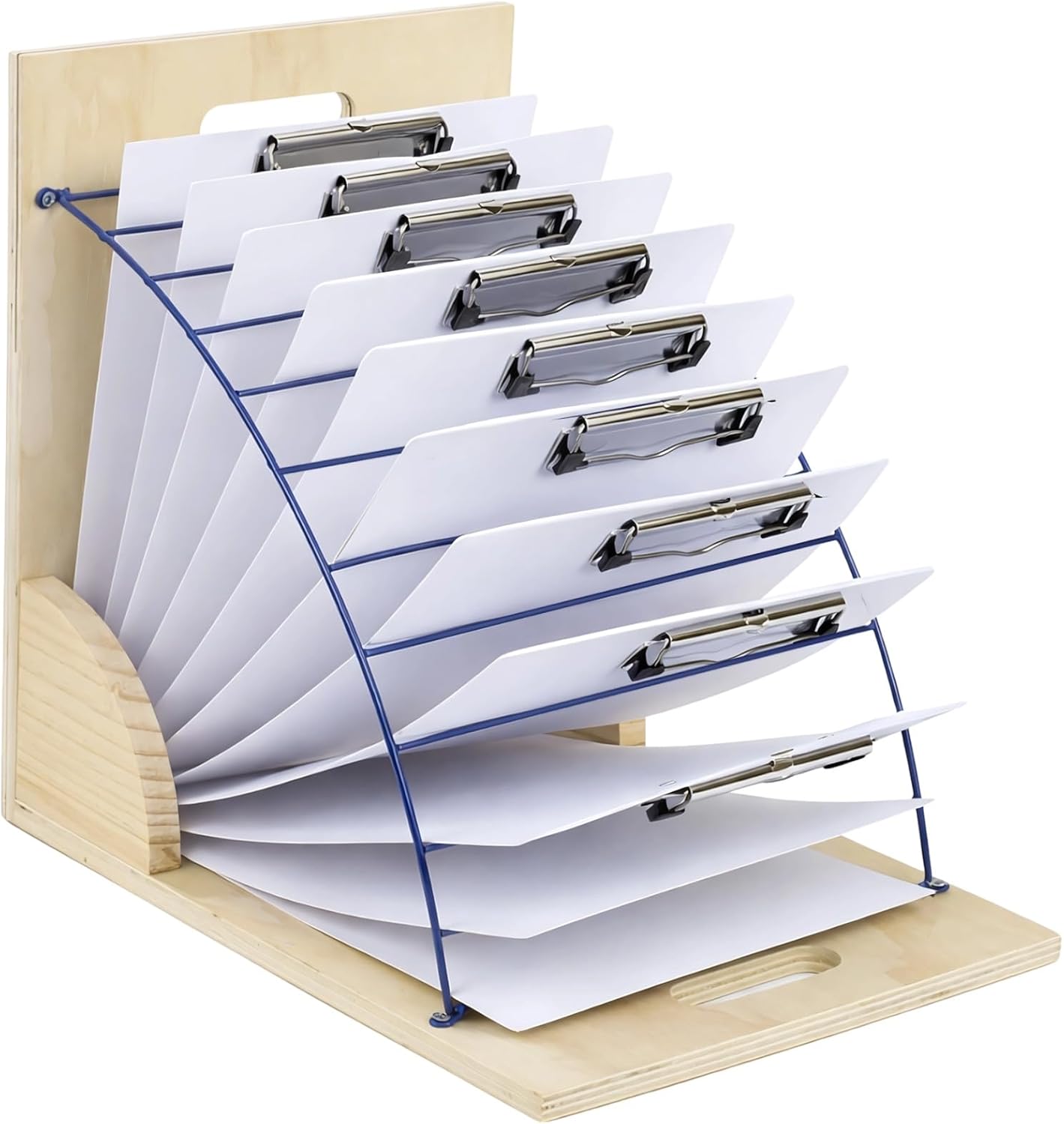 Clipboard Holder for Classroom 12-Slot - Multilayer Wood Metal Clipboard Holder, Open Design for Easy Access, Portable File Sorter with Handles for Office Home, 13.3 x 10.4 x 13.3 in