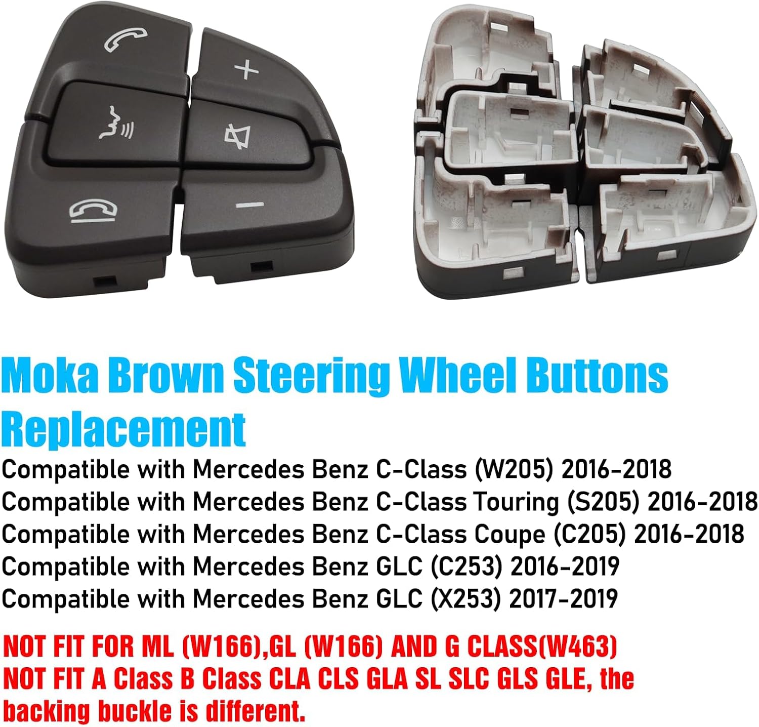 Jaronx Compatible with Mercedes Benz Steering Wheel Buttons Replacement C Class W205 2016-2018/GLC X253 2016-2019, Steering Wheel Control Button Cover for Mercedes Benz (Moka Brown)