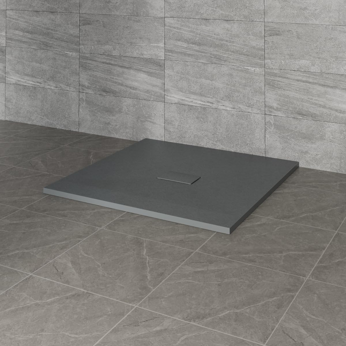 Nrg Anthracite 1000X1000mm Smc Square Shower Tray With Fast Flow Waste For Bathroom Enclosures
