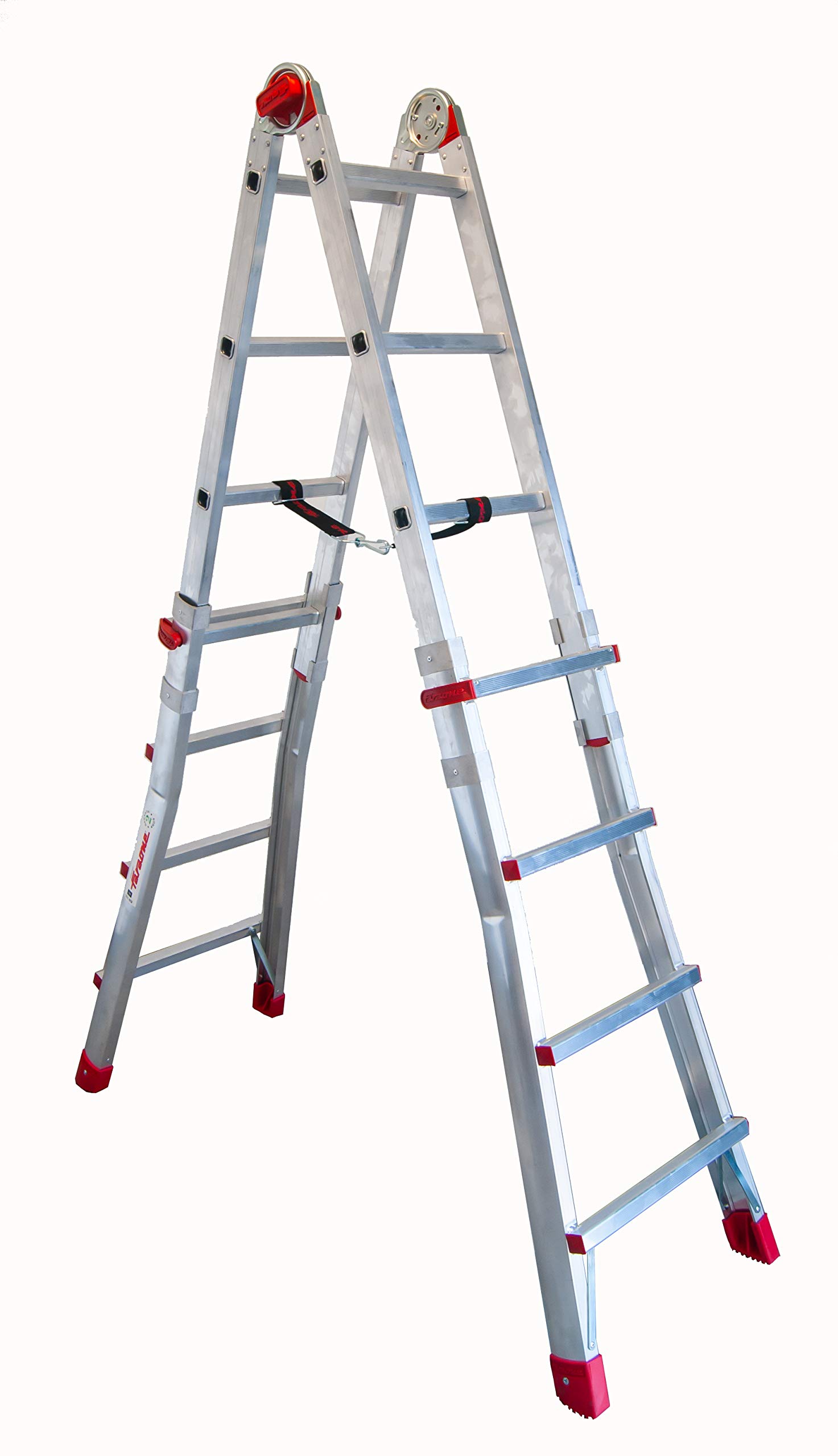 Faraone - Escalera de Aluminio - Escalera Telescópica TELES.T4-130x53x20 cm - 8+8 Peldaños - Incluye Estabilizadores - Escalera de Aluminio Multiusos - Altura Regulable - Muy Resistente y Estable