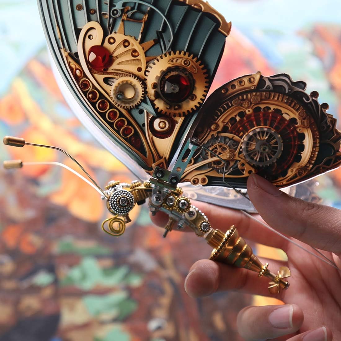 Kit de puzzle 3D en métal mécanique dynamique papillon pour adulte, modèle papillon mécanique avec boîte à musique, kits de montage en métal, parfait pour cadeau, 300 pièces, rouge