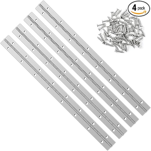 4 PCS 16 Inch Stainless Steel Piano Hinge Heavy Duty with 64 Pcs Screws for Cabinets Boat Marine Door DIY Woodworking Storage Box Hatche Furniture Hardware Silvery