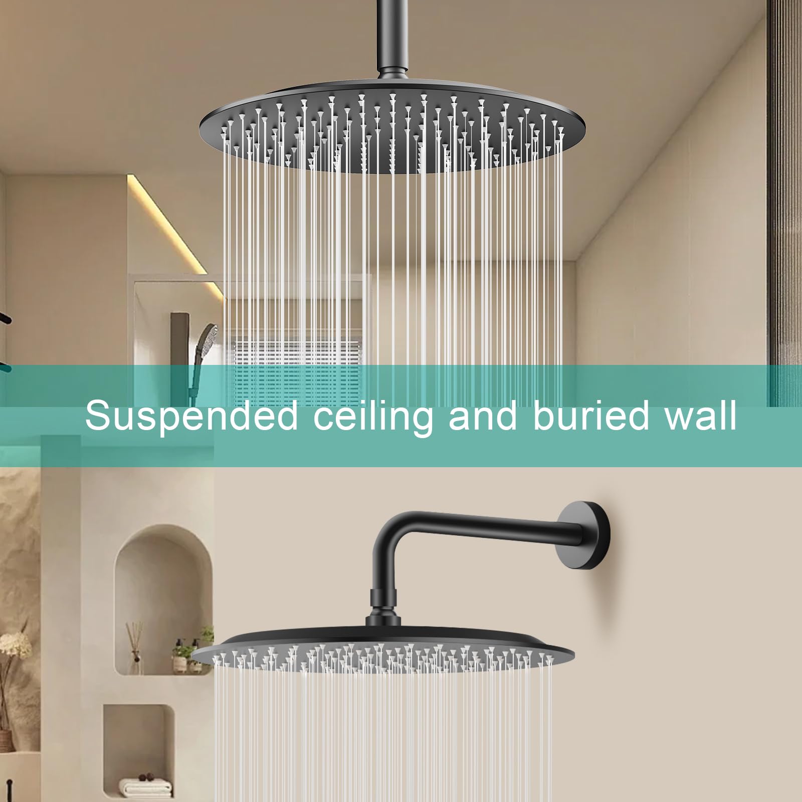 AULEEND Rain Shower Head, Work with Any Decorative Style,All Metal Rainfall Shower Head (Matte Black, 12 Inch) - Image 3