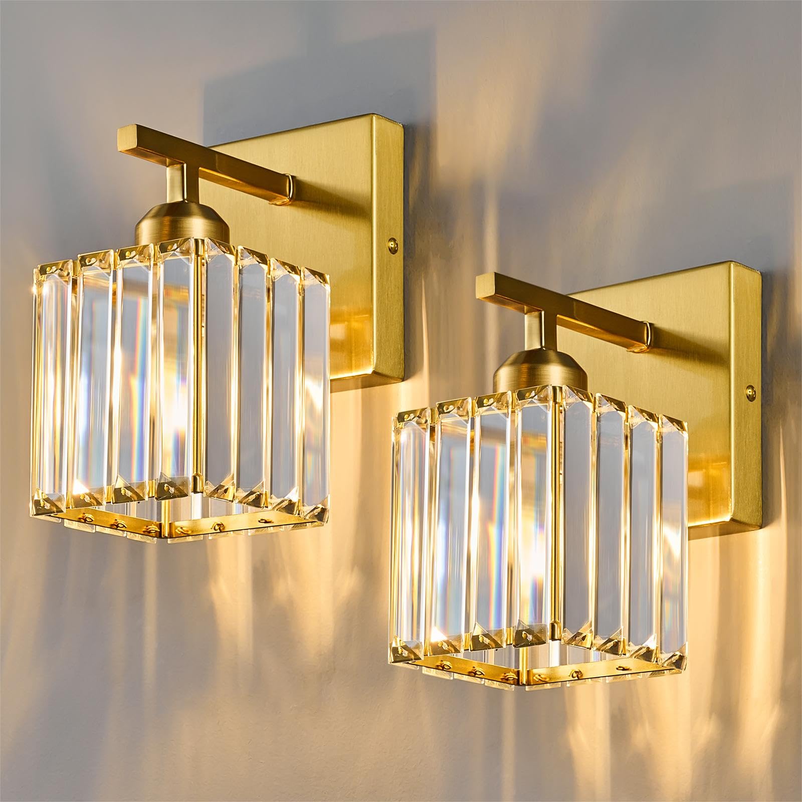 Modern Wall Sconce Set of Two Indoor Wall Lamp Gold Wall Sconces Crystal Wall Light Bathroom Vanity Light Fixtures Wall Mounted Room Sconce Wall Lighting