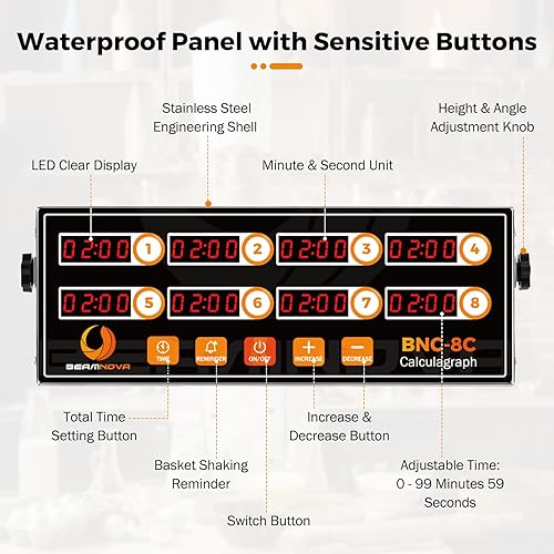 Miniatura 6 de BEAMNOVA Temporizador digital de cocina de 8 ventanas, alarma de anillo fuerte, recordatorio de freidora de cocina comercial, volumen ajustable,