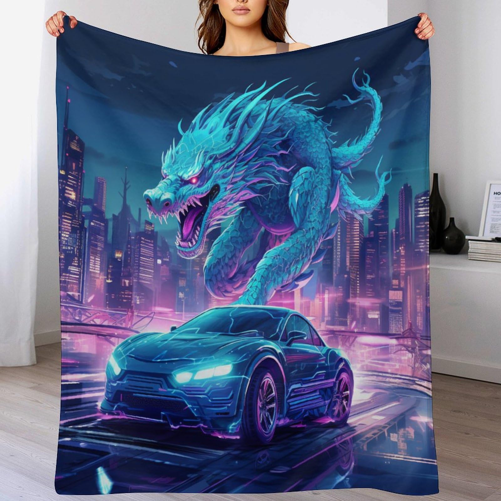 Couverture dragon en flannel douce et chaude de 140x180cm lavable pour lit et canapé