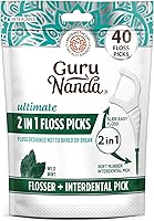 Vista 1 de GuruNanda Palillos de hilo dental 2 en 1, mango de agarre antideslizante, se desliza fácilmente, sin romperse ni deshilacharse, cuidado bucal