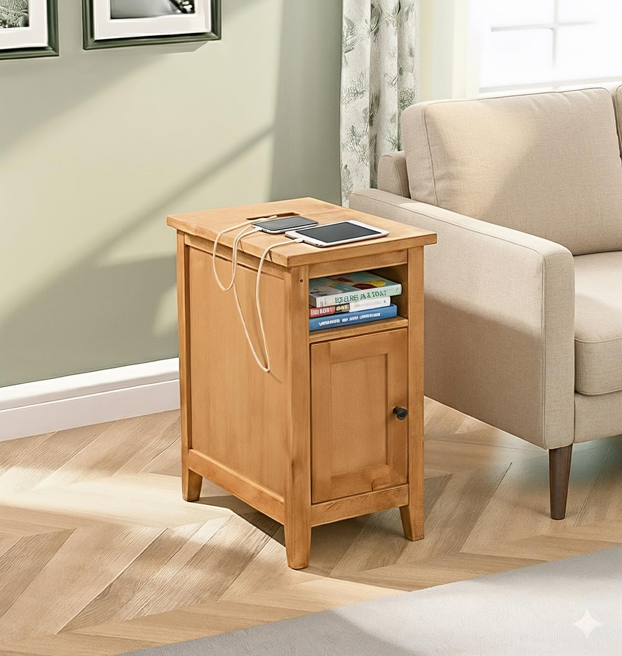 Hallowood Furniture Aston Side Table with Charging Station, Smart Sidetable