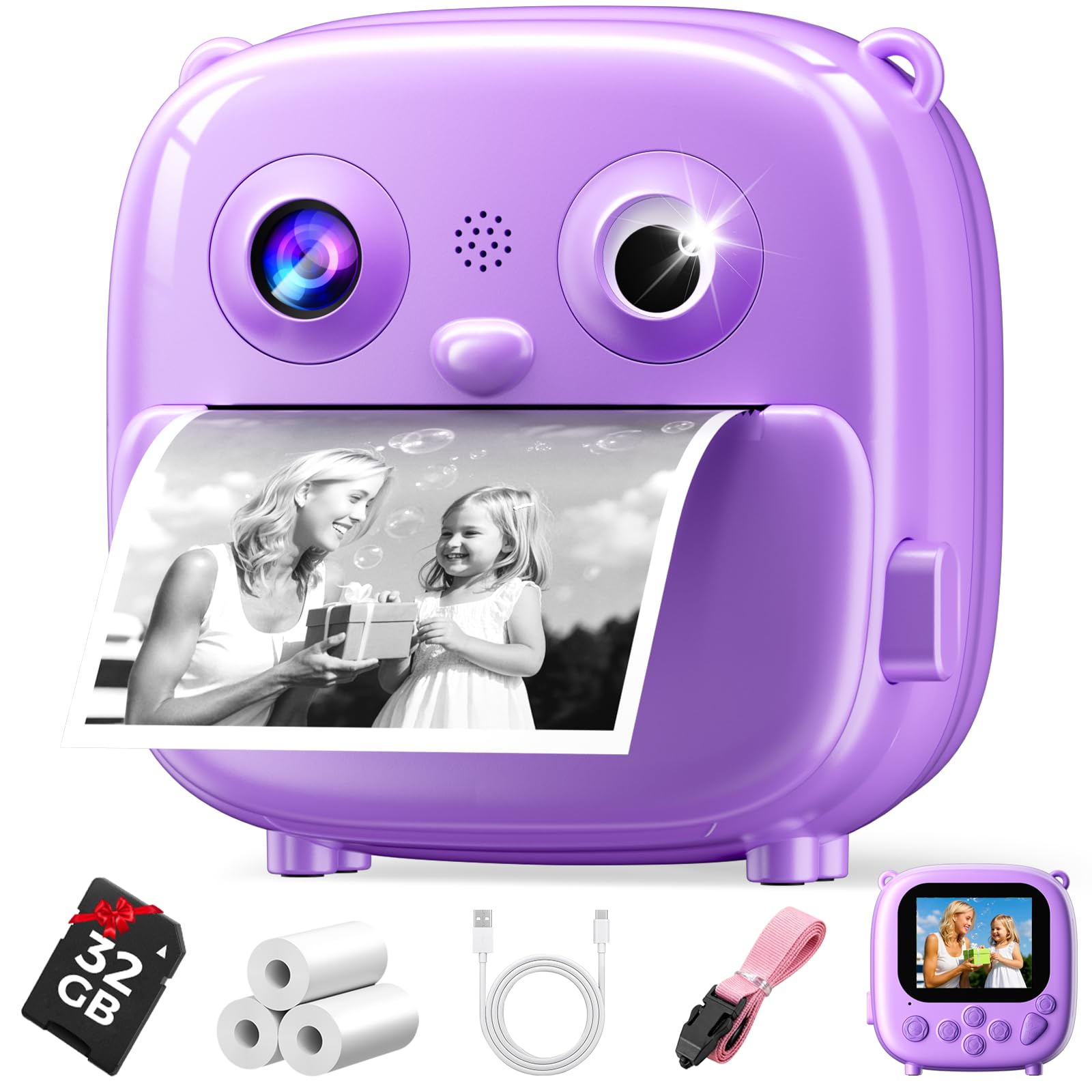 Kids Camera Instant Print- Christmas Birthday Gifts for Girls Boys Age 3-12 Years Old- 1080P HD Video Digital Camera with Photo Printing- Toddlers