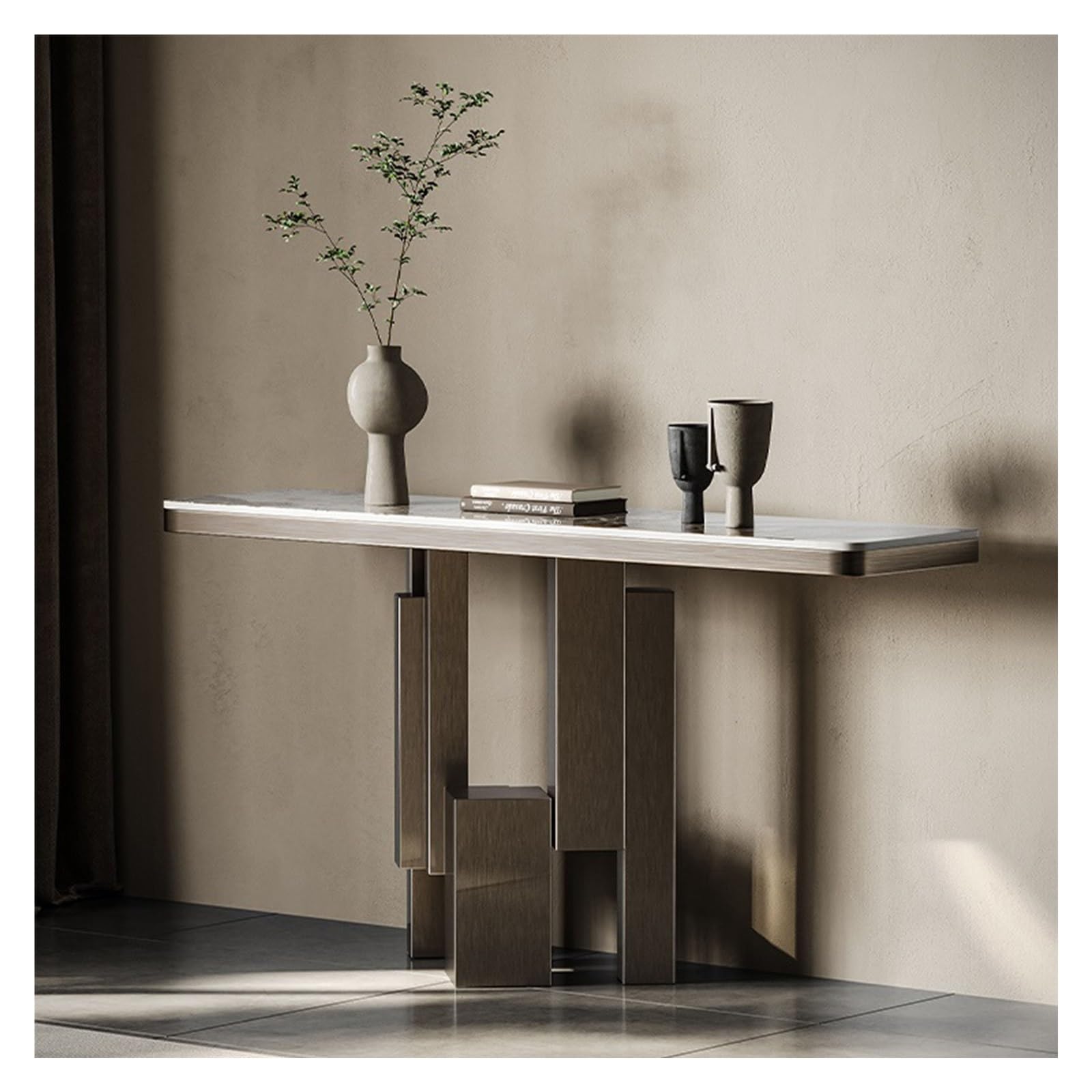Mesa Recibidor Mesa consola moderna, mesa de sofá con tablero de mármol sintético blanco, mesa de entrada for pasillo, sala de estar, dormitorio, fácil montaje Consolas Recibidores Entrada(Pequeño)