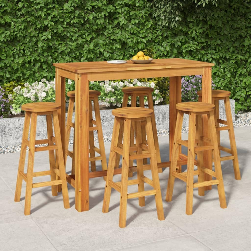 Ensemble de Bar de Jardin 7 pcs Bois d'acacia Solide Salons de Jardin Brun,3154395