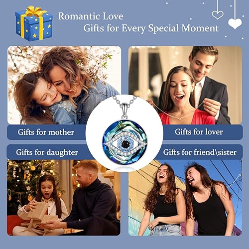 Vista 7 de WINNICACA Collar de Plata de Ley con Colgante de Ojo Malvado de Protección con Cristal para Mujeres, Joyería de Ojo Malvado Vintage con Buena