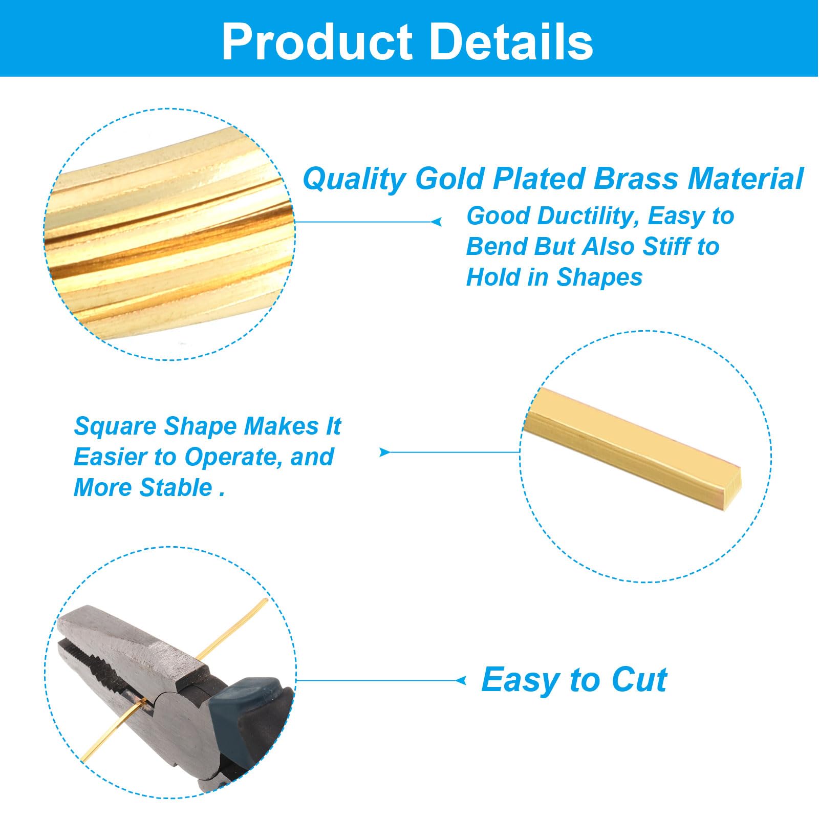 PATIKIL 18Gauge/1mm 16.4 Feet Brass Square Wire - Image 3