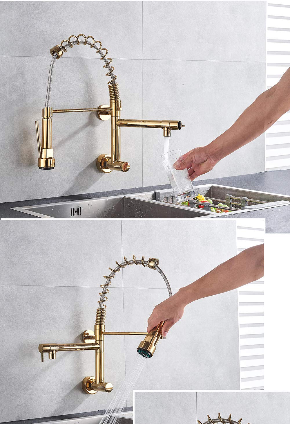 Huin Rubinetto da cucina Rubinetto per acqua fredda con una maniglia per cucina Rubinetto monoforo a parete estraibile con beccuccio girevole