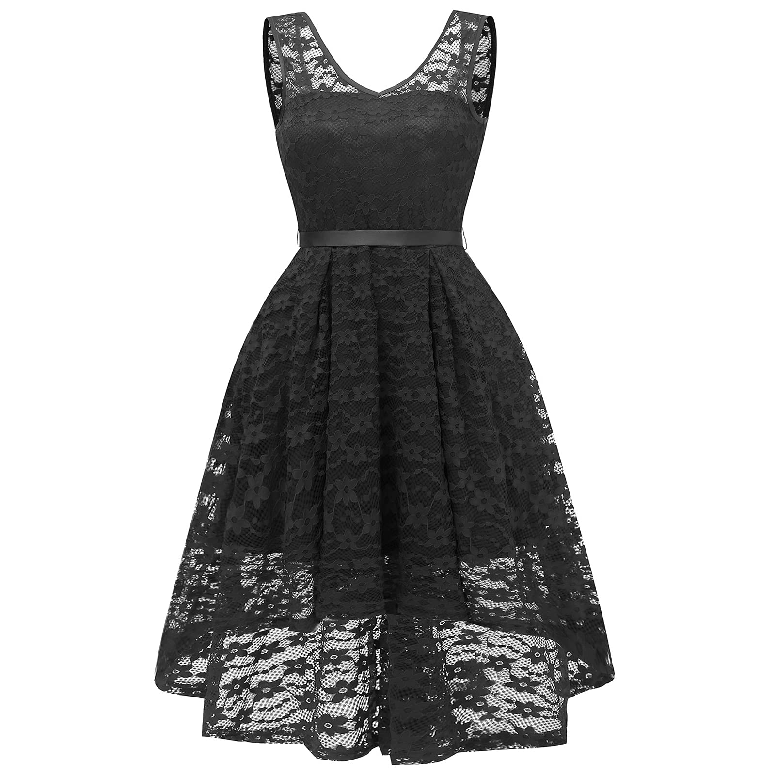 Vestido sexy de gasa de encaje sin mangas vestido de noche con cuello en V para mujer, vestido de fiesta casual de cóctel de bola de boda