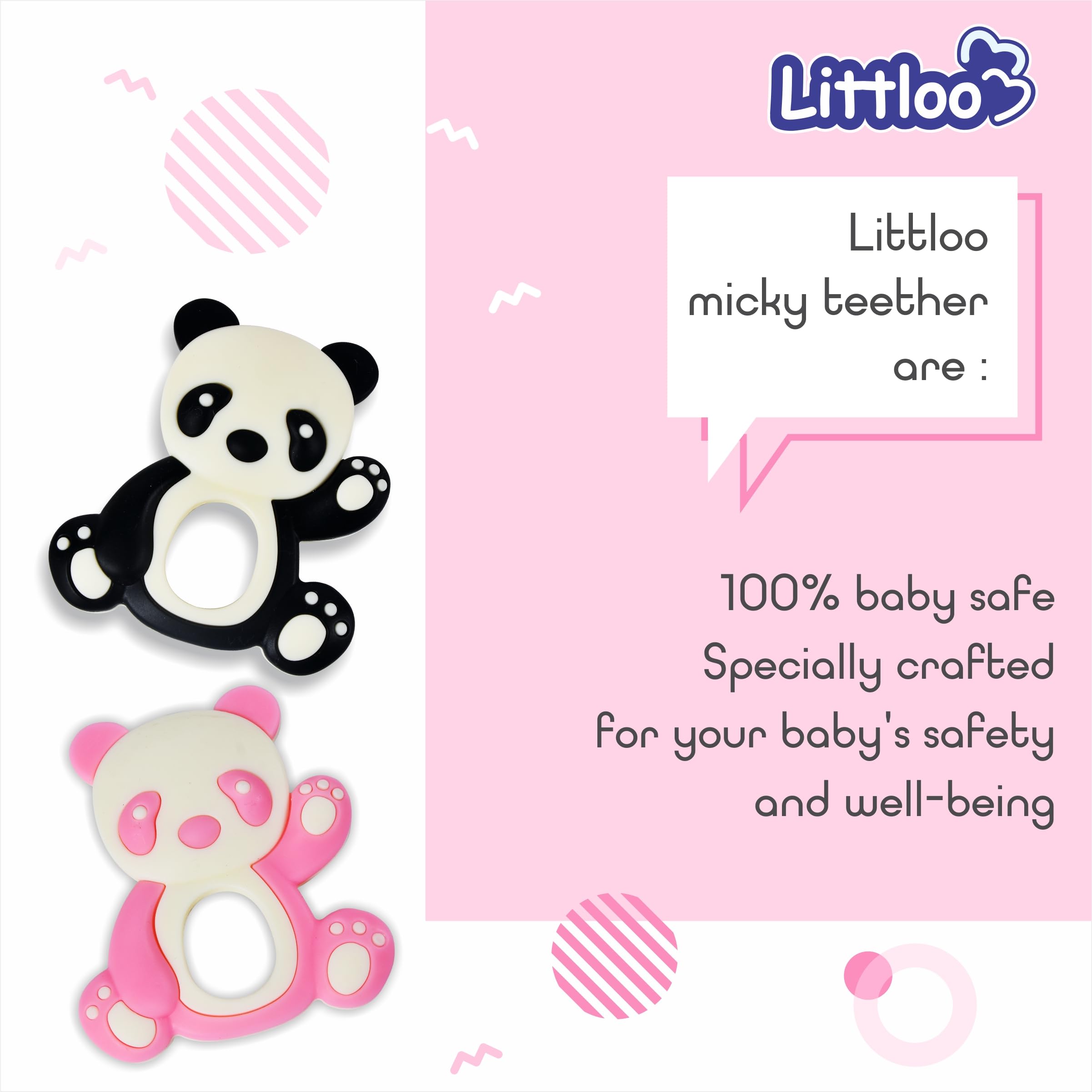 Littloo: Littloo Baby Teether (Pack of 2): Delightful, Natural Relief for Tiny Gums (Panda Pink & Black) 1