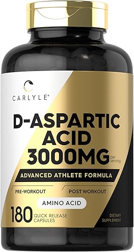 Carlyle Suplemento de ácido aspártico D para hombres y mujeres | 3000 mg | 180 cápsulas | Pastillas DAA | Fórmula avanzada para atletas | Suplemento