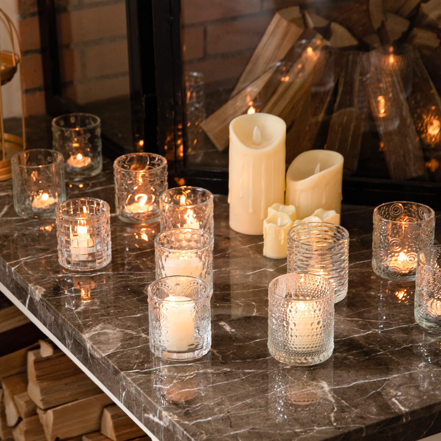 24 Pack Votive Candle Holders Set, Vintage Glass Votives Holder Bulk