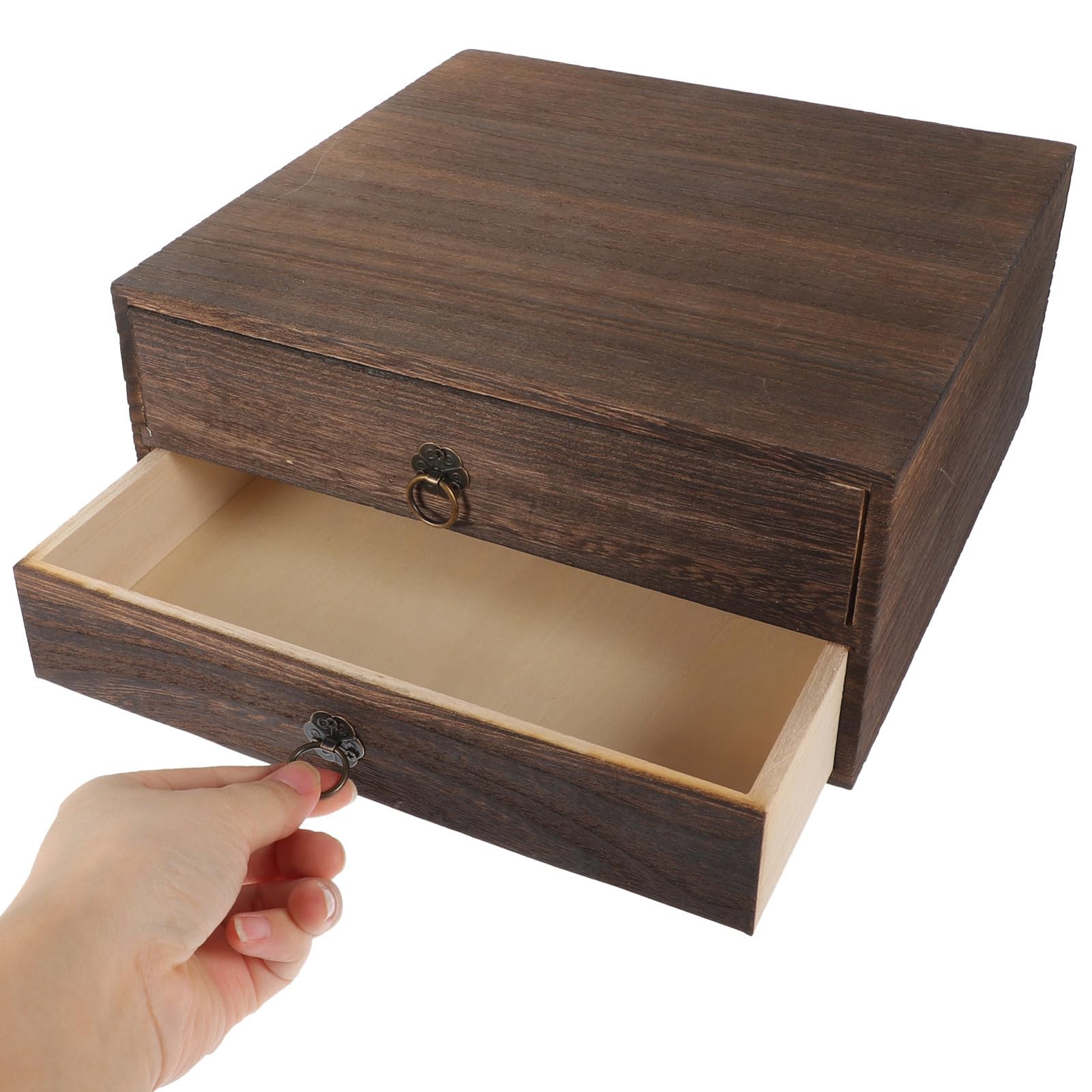 Garneck Boîte Tiroir en Bois Marron Vintage à 2 Niveaux, Boîte de Rangement à Tiroirs Solide et Empilable pour Articles Divers Design Fonctionnel et Capacité de Charge Élevée