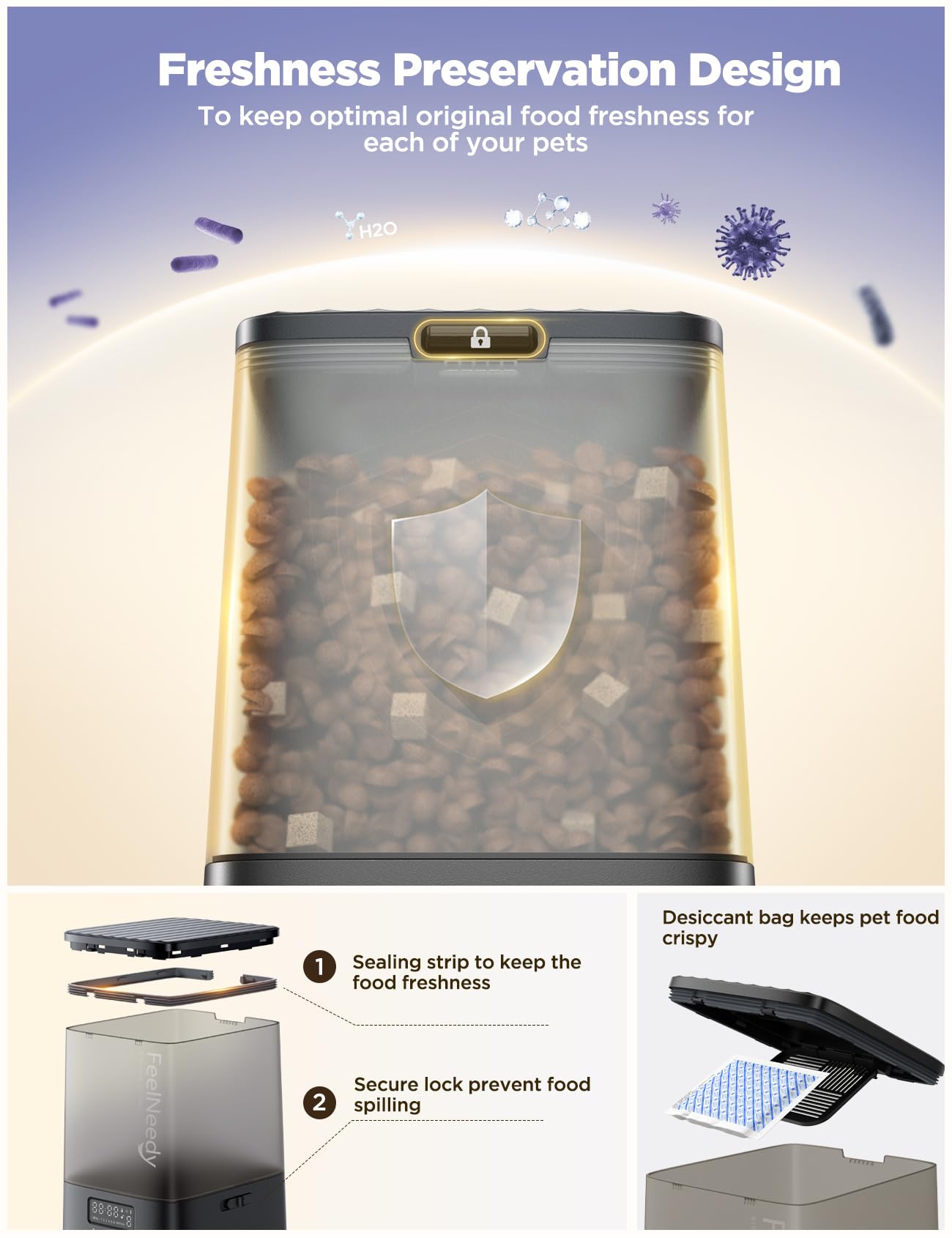 Distributore Automatico Cibo Gatti Cani WiFi 2.4G, FEELNEEDY 5L Dispenser Crocchette Cibo Cani Automatico, Pet Feeder Automatico Mangiatoia per Animali Domestici (APP-Nero)