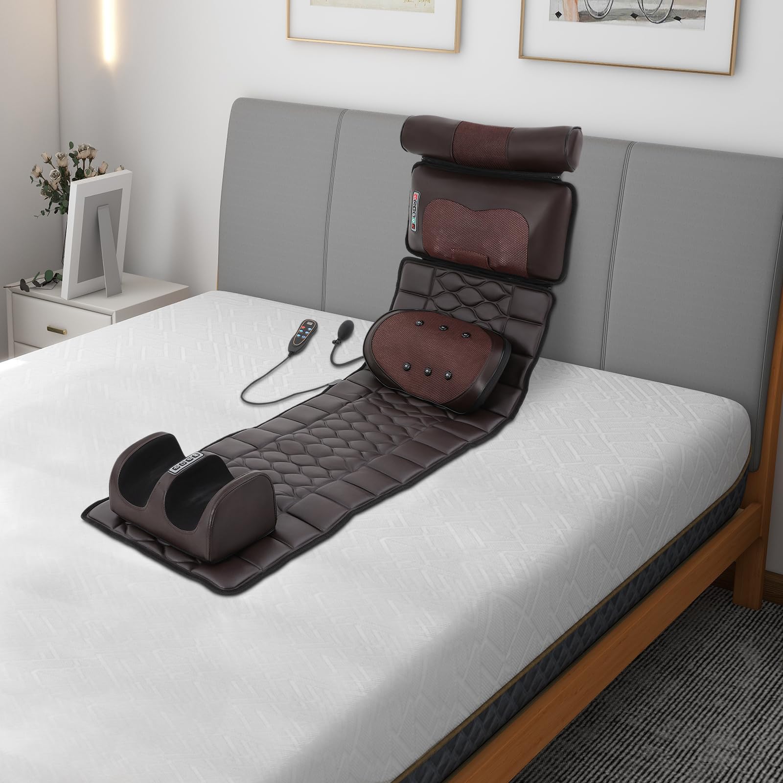 Masajeador de cuerpo entero, asiento de masaje multifuncional, estiramiento corporal 3D y tracción lumbar con reposacabezas de masaje cervical extraíble, airbag lumbar y masajeadores de