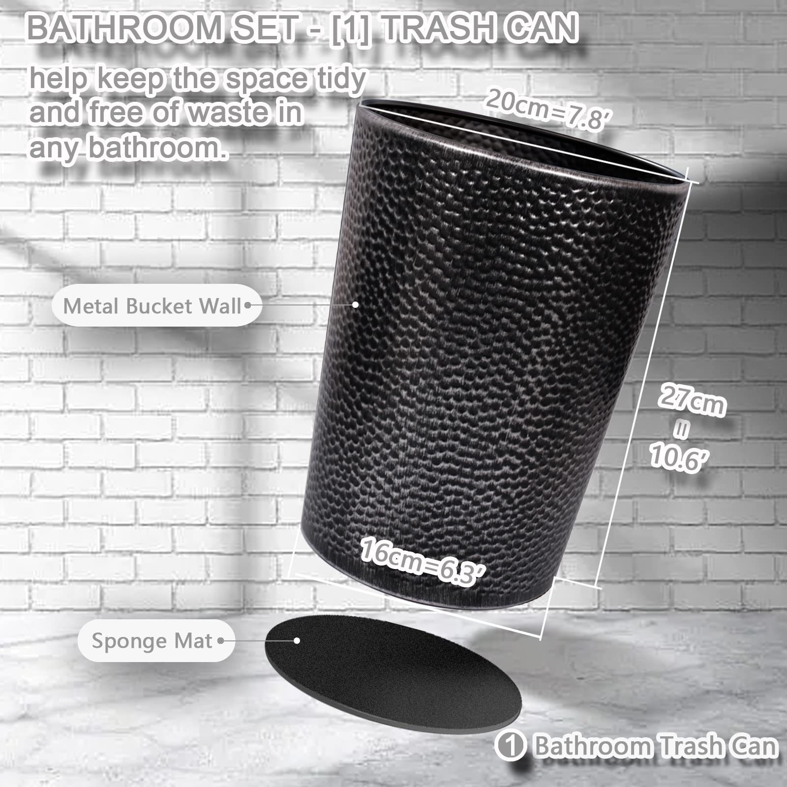 Badezimmer Zubehör Set, LKKL 7-teilig Bad Set mit Mülleimer Seifenspender Seifenschale Zahnputzbecher Zahnbürstenhalter Qtip Halter Badezimmer Tablett Modern Bad Accessoires Komplettset, Silber