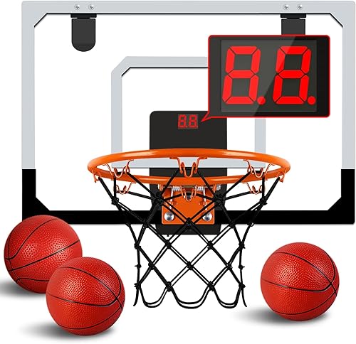 Juego de aro de baloncesto para interiores para niños con marcador electrónico y sonidos, mini aro de baloncesto con 3 bolas para puerta y pared,