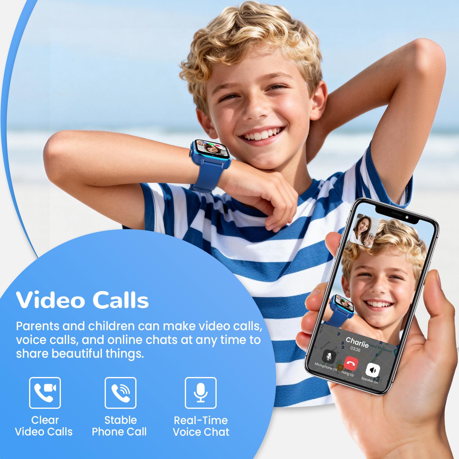 RUXINGX Smartwatch Bambini con GPS, Videochiamate, 4G Orologio Chiamate Blu | Chat Vocale, Funzione SOS, Modalità Scuola, Fotocamera, Sveglia, Contapassi Impermeabile IP68 per Ragazzi Ragazze Blu