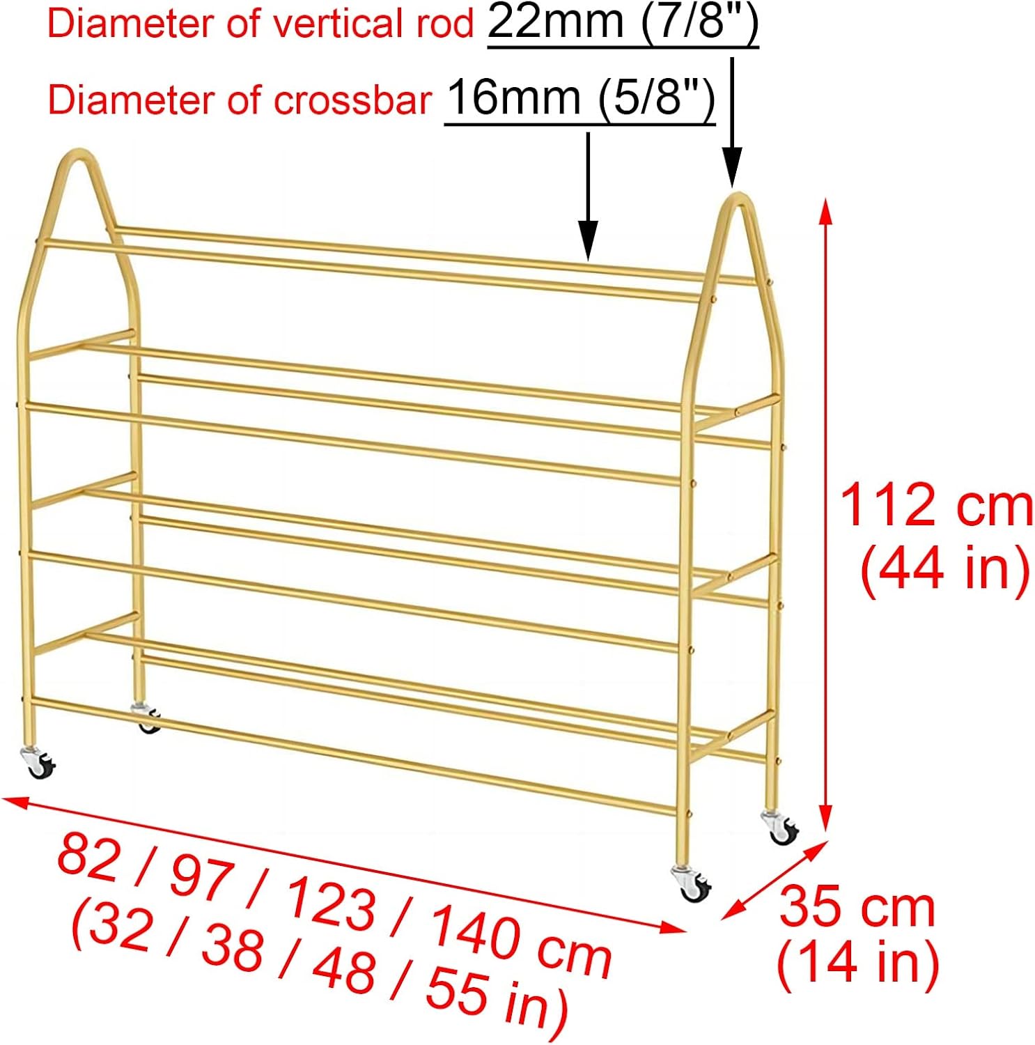 Sports Equipment Storage 4 Tier Steel Ball Cart Ball Storage Organizer with Wheels, Basketball Racks for Garage Organizer, Balls Storage Holder Rolling Gold White Black (