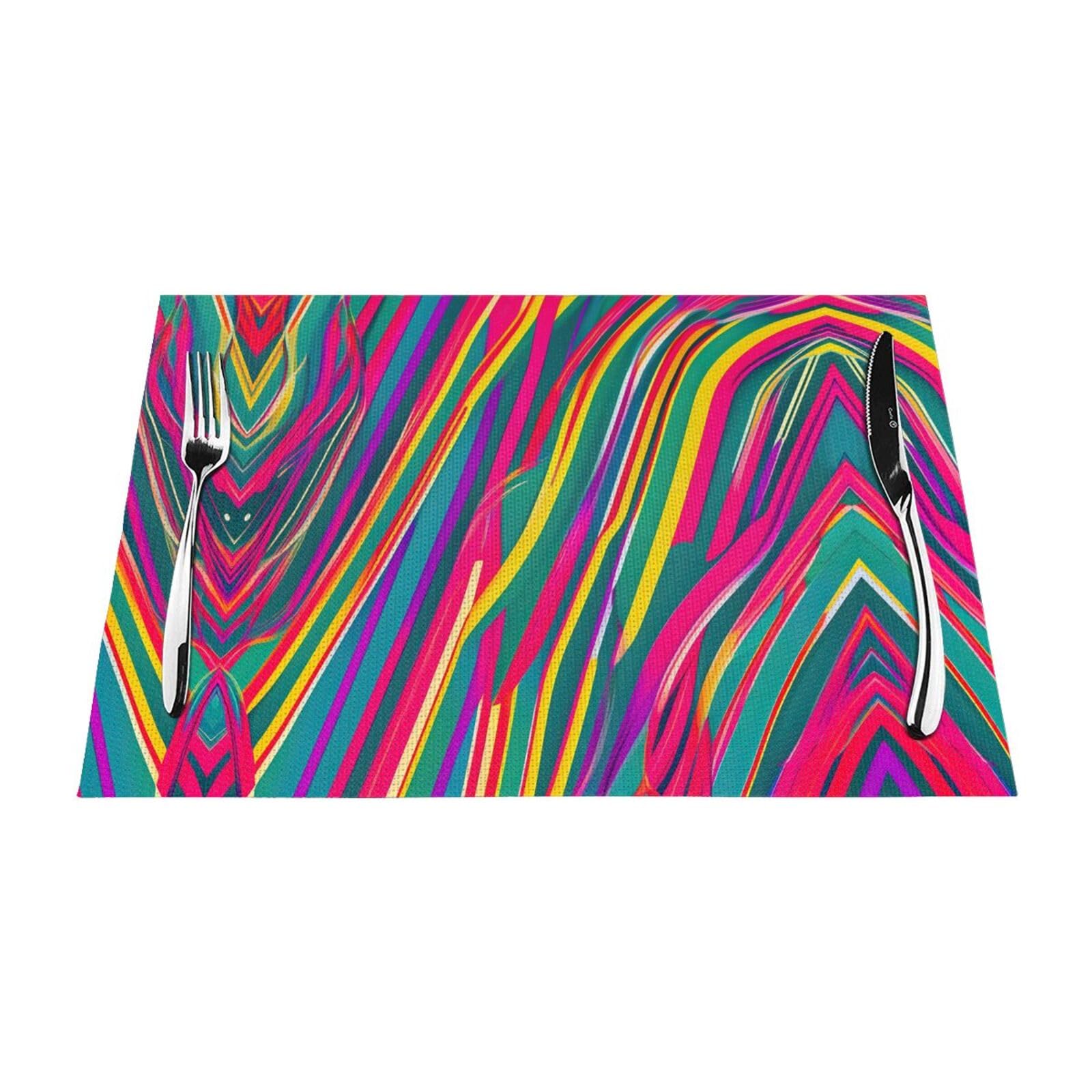 Placemats Set of 6,Table Mats Washable Placemat Decoration, Rainbow Lines Print