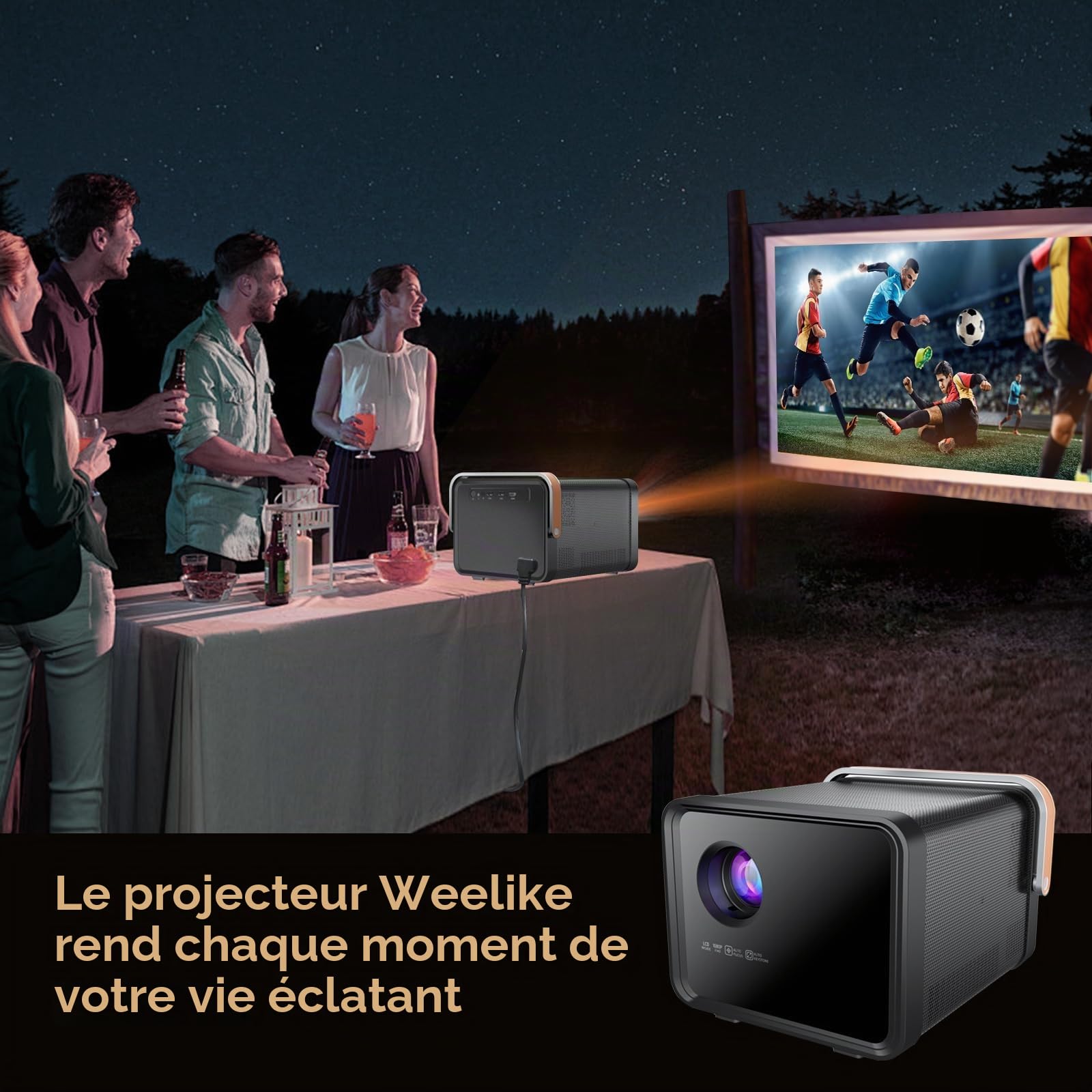Weelikeit Projecteur, Mini projecteur Portable 1080P HD 4K, projecteur Home cinéma avec 5G WiFi 6 et Bluetooth, projecteur vidéo extérieur pour Phone/Android/TV Stick/HDMI/USB/Ordinateur Portable/PS5